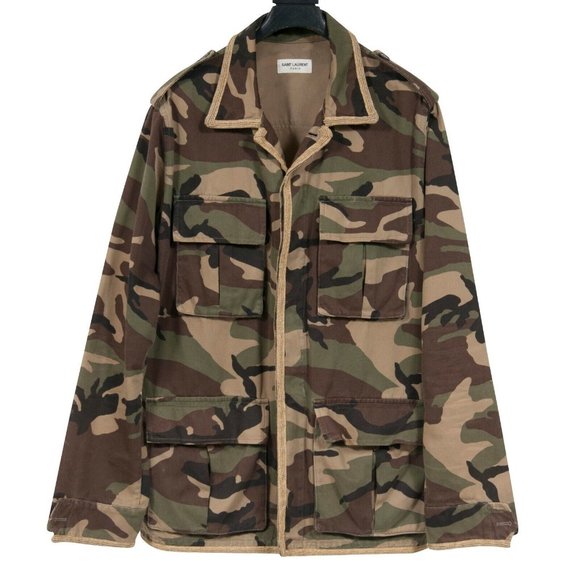 Saint Laurent Men's SS15 Gold Trimmed M65 Military Camo Field Jacke Coat Size 48 - Picture 1 of 10